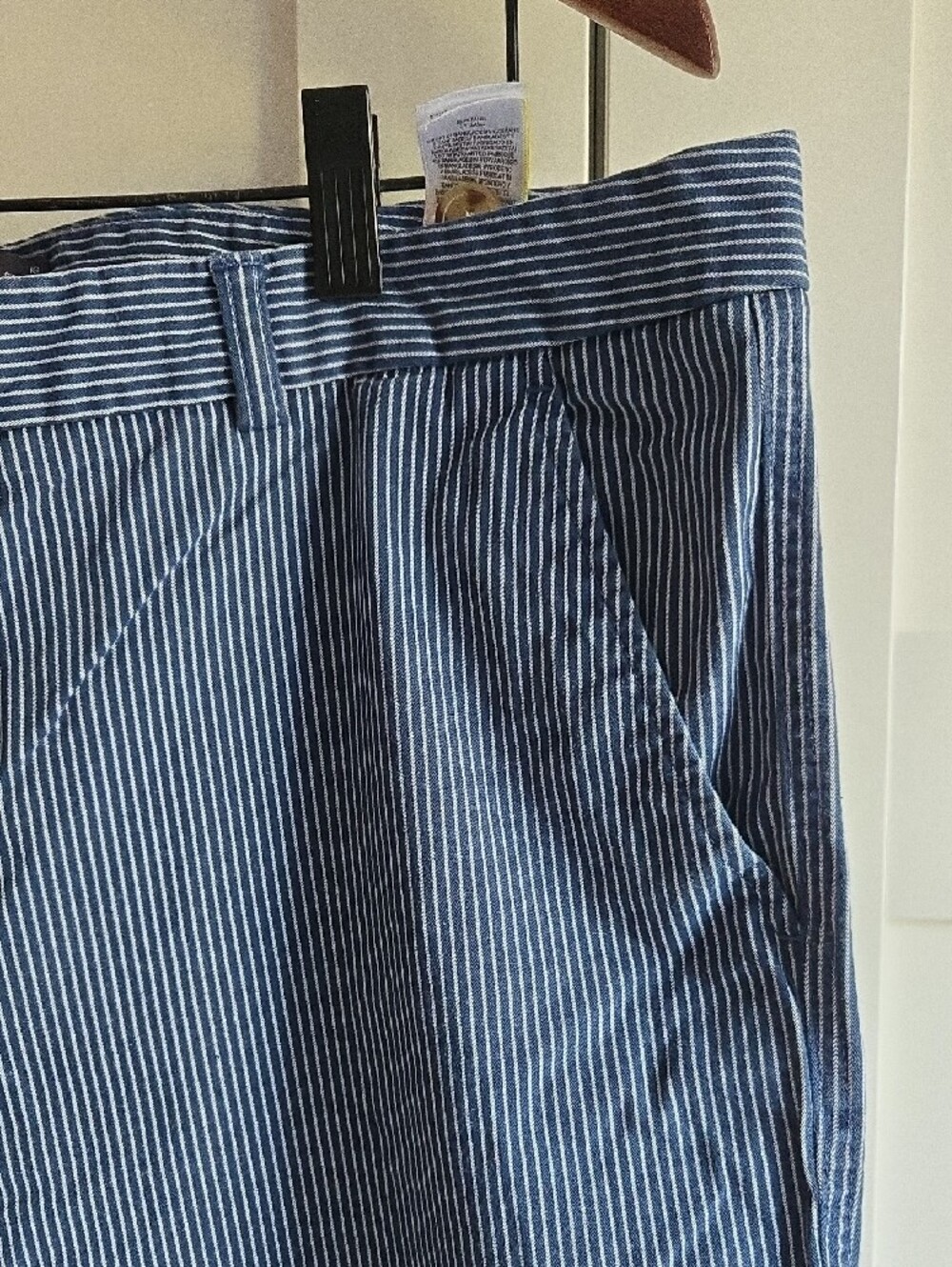 M&S Navy Pinstripe Cotton Chinos Size 14 Stretch Ankle Pants EUC - Picture 6 of 12